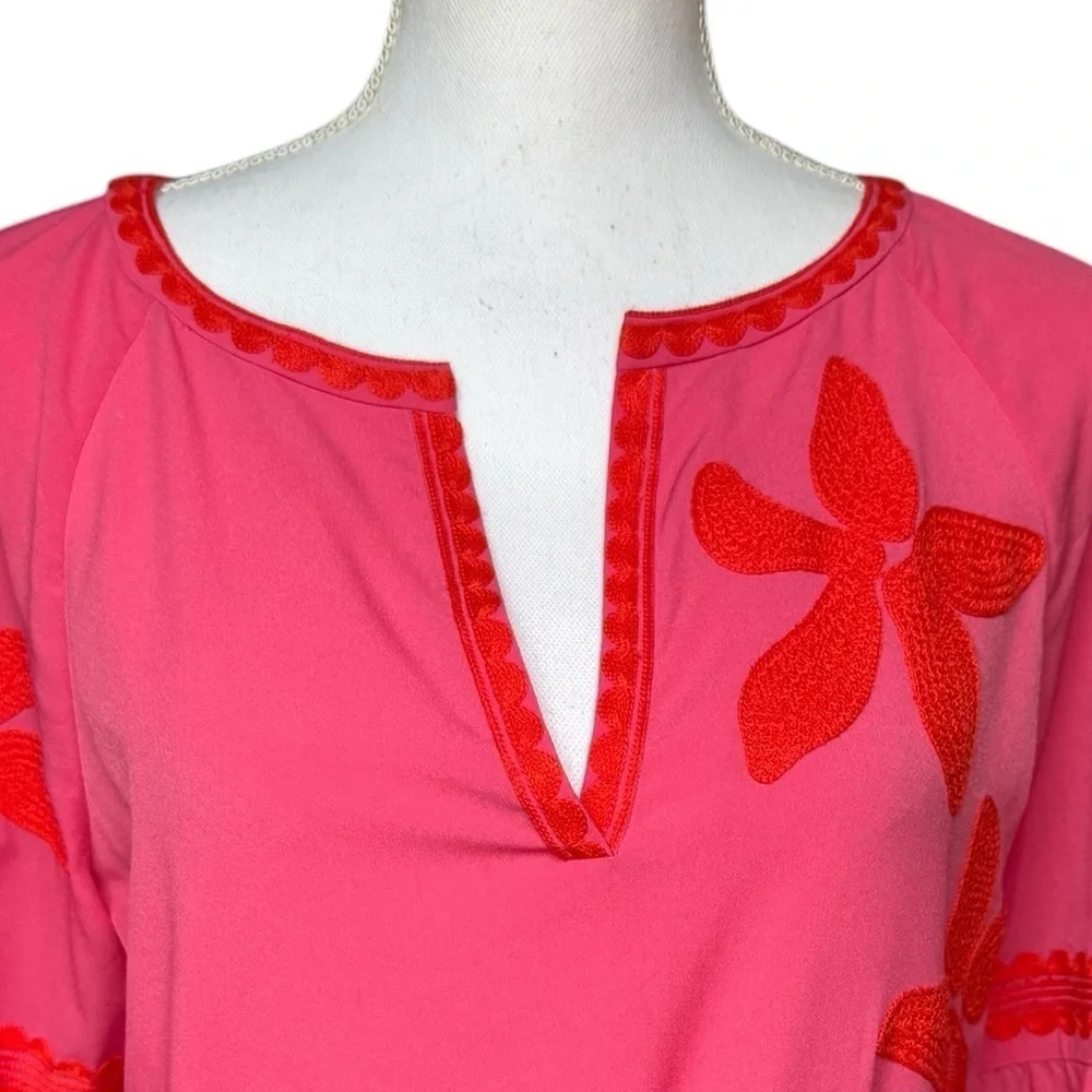 Tory Burch Sadie Tie Waist Embroidered Peasant Dress size 6